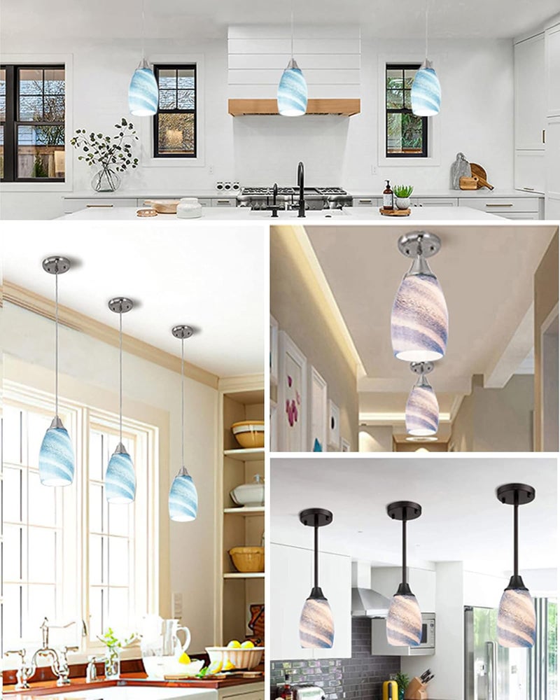 karyfine Oval Glass Pendant Lamp Shade - Grey Blue Art Glass Light Covers for Kitchen Island Pendant Light Fixtures Replacement - Image 5
